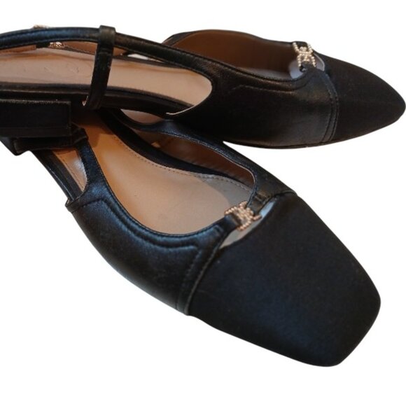 SAM EDELMAN Black Leather Flat Slingbacks Square Toe - Like New - Picture 2 of 11